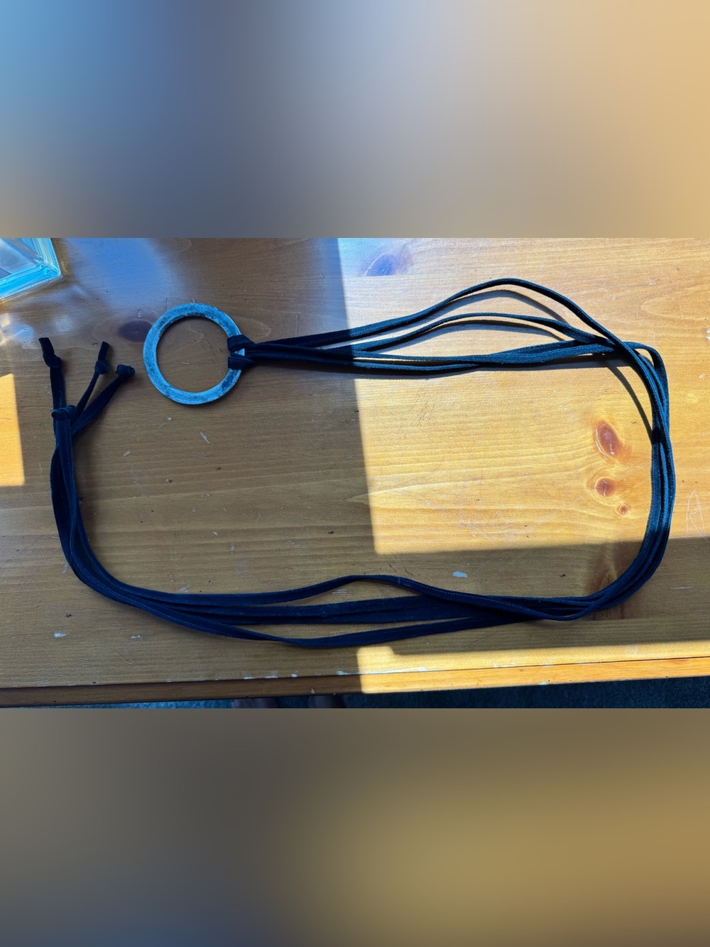 Black Suede Multi-Strand Belt with Ring Accent